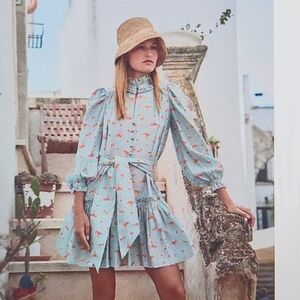 NWT Hunter Bell Blakely Dress Blue Ikat floral print ruffle dress XS